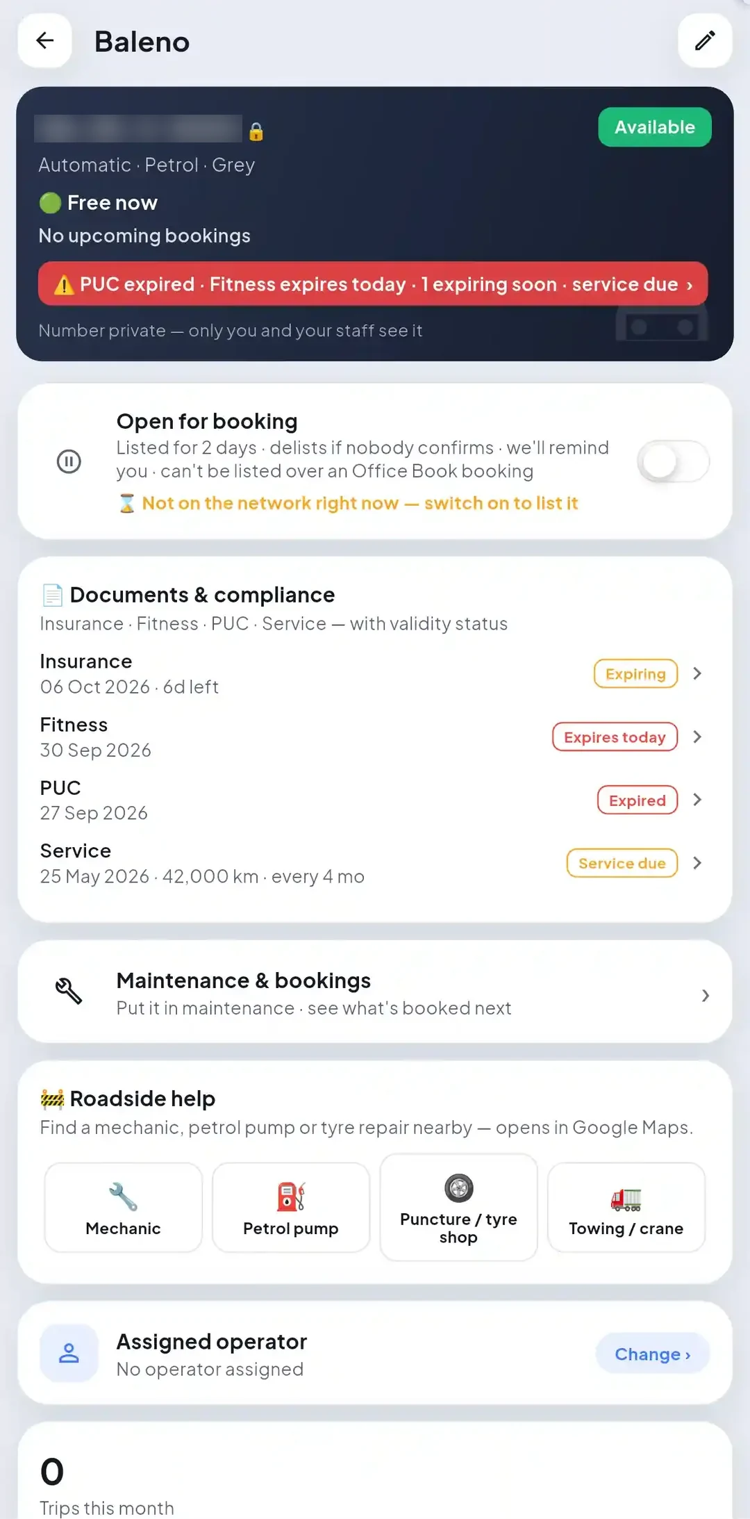 Document and service reminders for a vehicle
