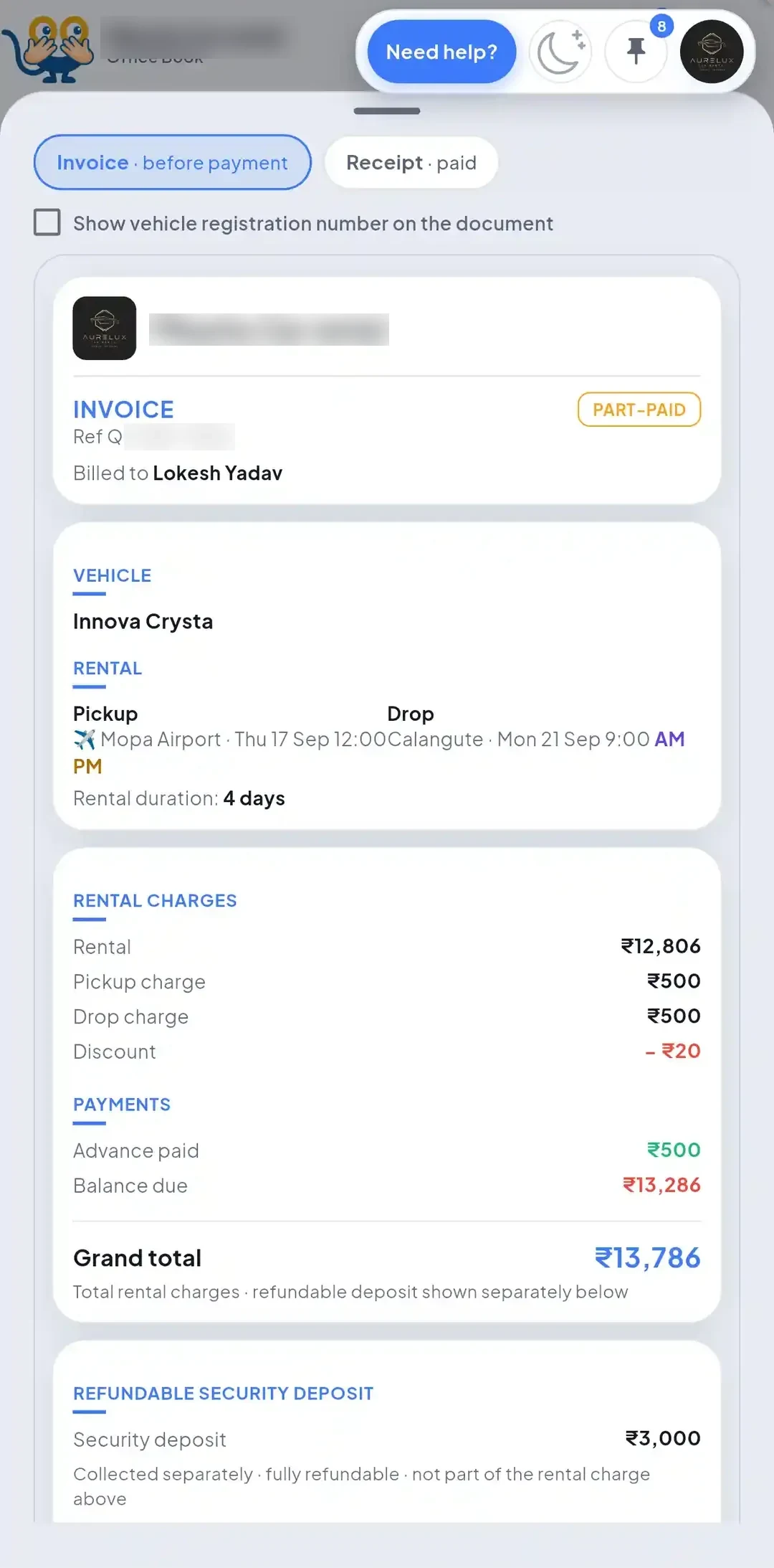 Branded invoice with agency name and logo